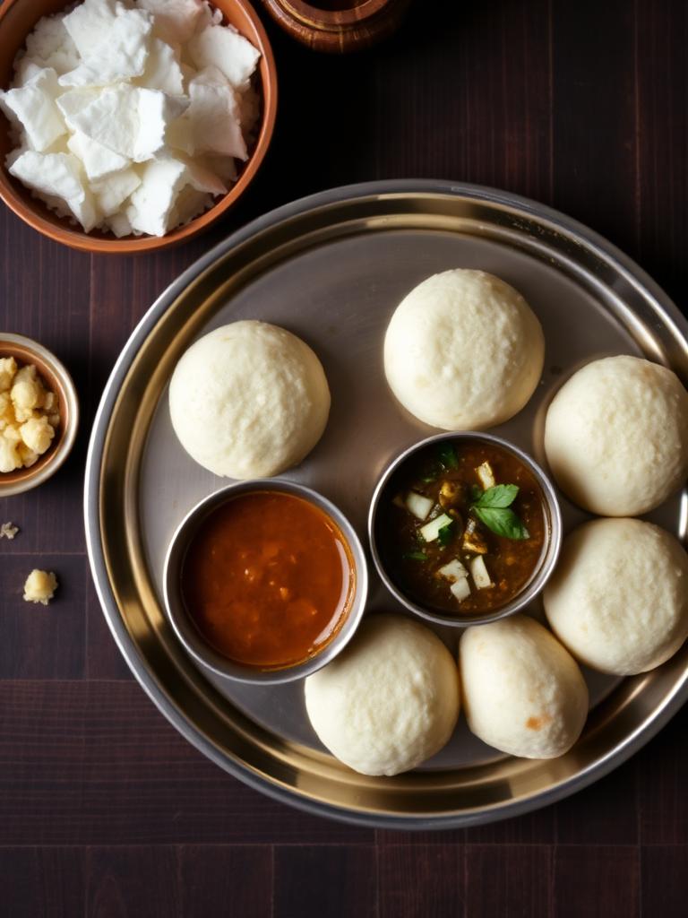 Idli with sambar and chutney
